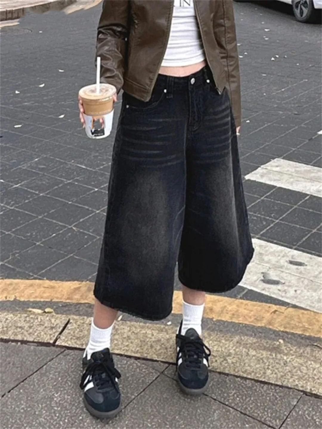 Damskie szorty jeansowe retro workowate na co dzień z szerokimi nogawkami Harajuku sprane luźne szorty z wysokim stanem