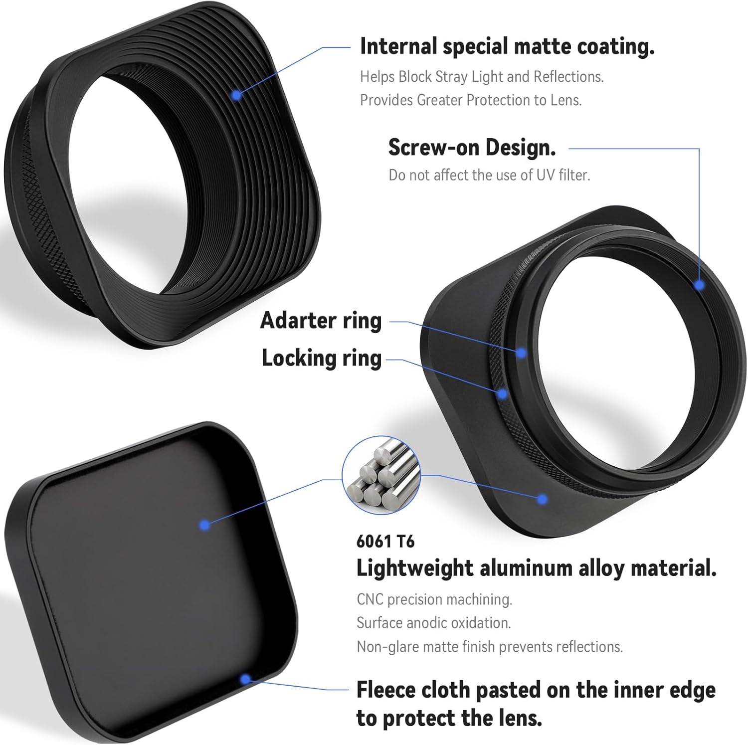 Haoge LH-E3T Square Metal Lens Hood with 49mm Adapter Ring with Cap for Fujifilm Fuji FinePix X100 X100S X100T X70 X100F X100V Camera Replaces Fujifilm LH-X100 AR-X100 LH-X70 Black