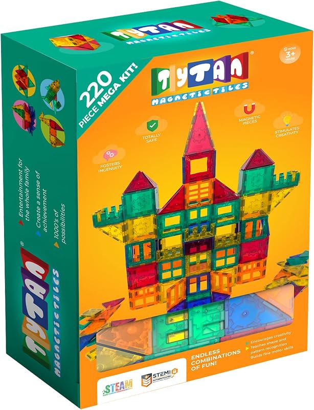 Tiles 220-Piece Supersized Magnetic Tiles Building Set, 1000s of Creations, Large 3D Castles, Massive Vehicles, & Rocket Ships, Kids’ STEM Toy, Architecture, Innovative Play, Ages 3 and Up