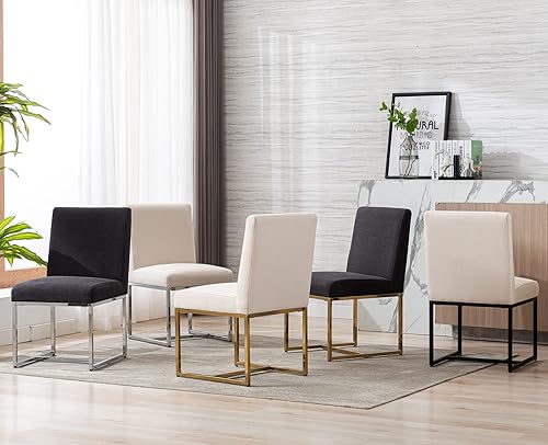 Miniatura 9 de Lei Yu Shunzhi - Juego de 2 sillas de comedor tapizadas con patas de marco de metal negro, modernas de mediados de siglo, laterales modernas, sin