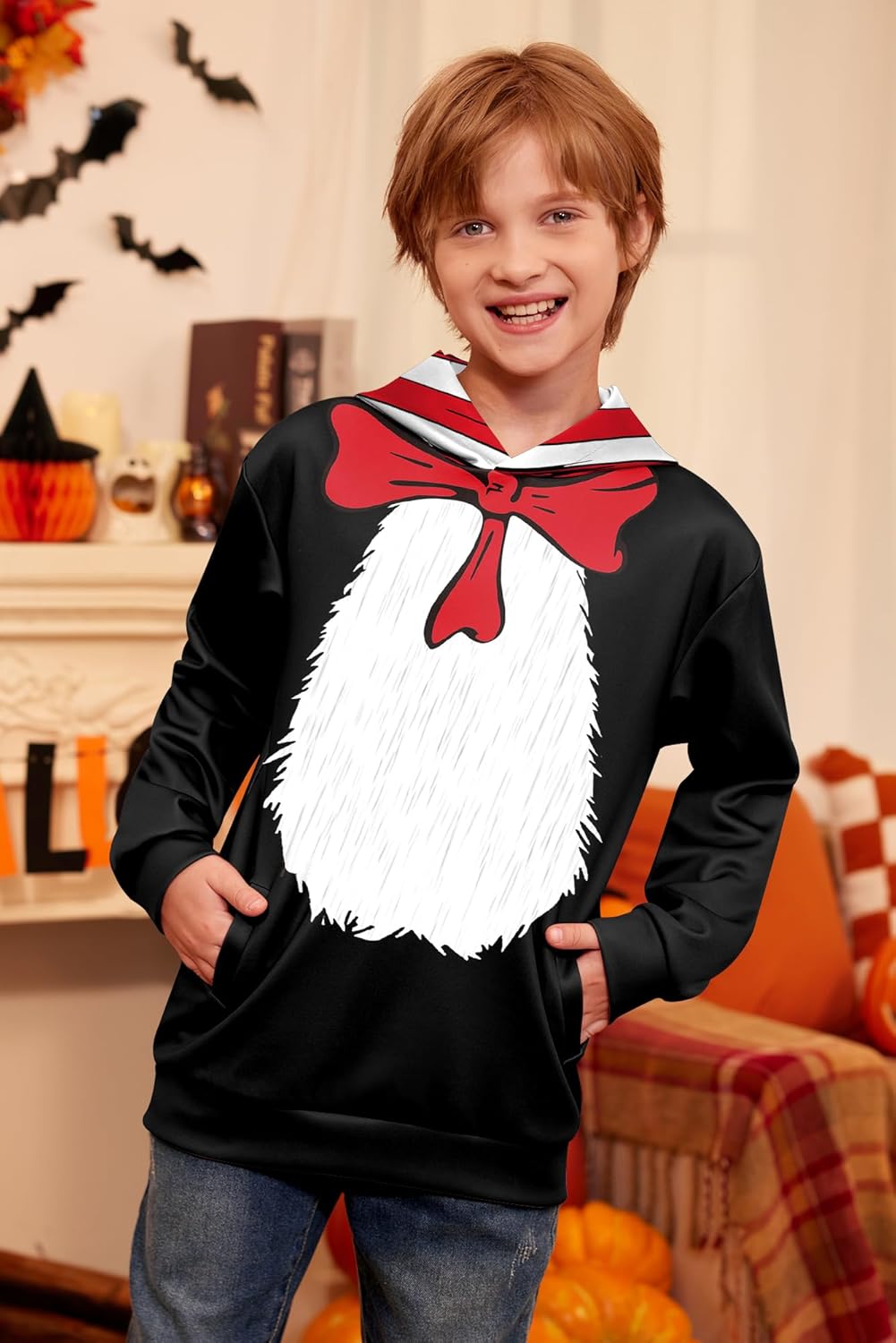 Unisex Kids Halloween Funny Hoodies Cute Print Pullover with Pocket 4-14 Years - Image 3