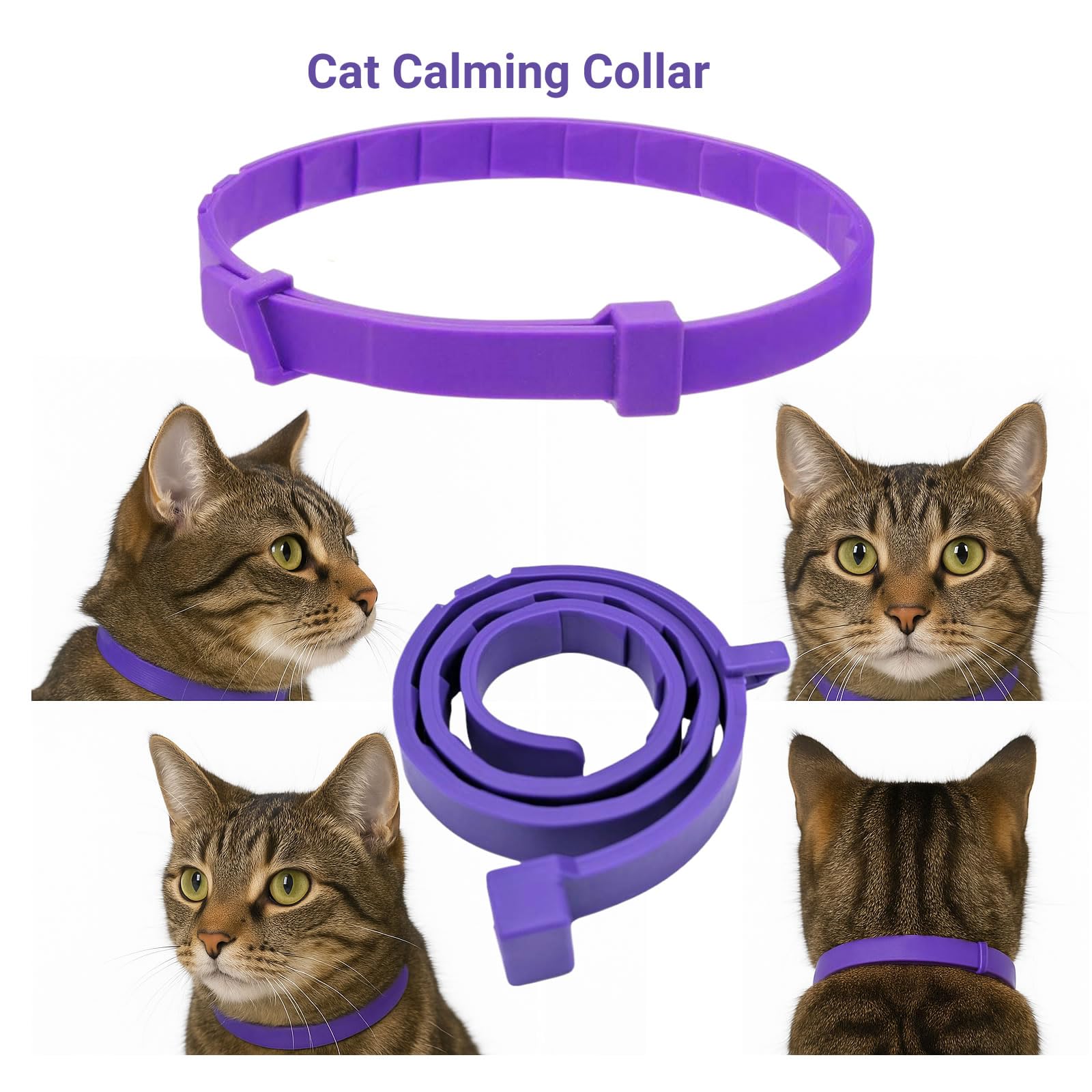 Confezione da 4 collari calmanti per gatti, supporto comportamentale con infuso di feromoni, clinicamente testato, antistress e ansia per gatti, impermeabile, regolabile, comfort di lunga