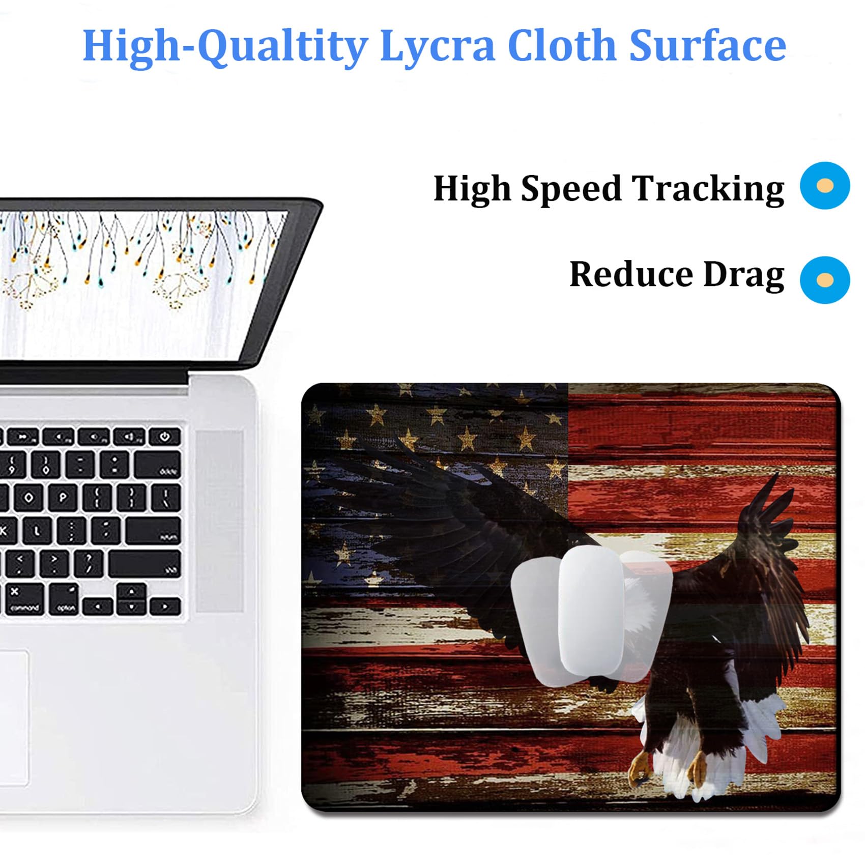 American Flag Gaming Mouse Pad With Coaster - Bald Eagle Design Non-Slip Rubber Base