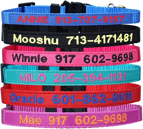 Collar de nailon personalizado para gatos con campana collares de identificación de texto bordados personalizados con nombre de mascota y número de
