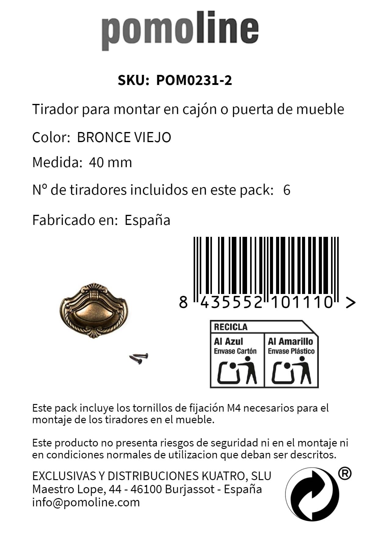 6 Un. TIRADOR Anilla bronce envejecido para Mueble 54x40MM