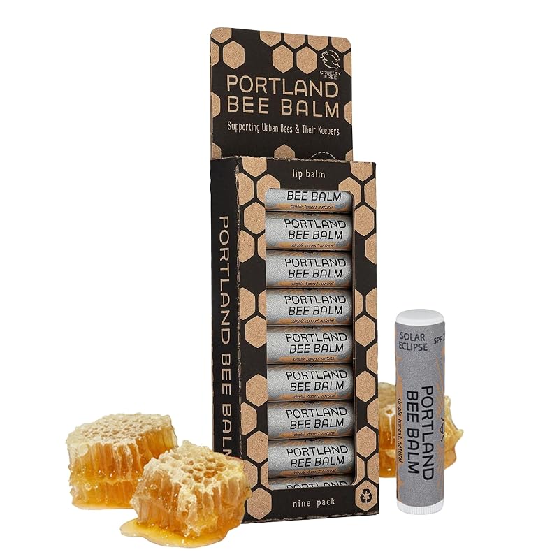 Portland Bee Balm Solar Eclipse Bálsamo Labial com Cera de Abelha, FPS 15, Pacote com 9