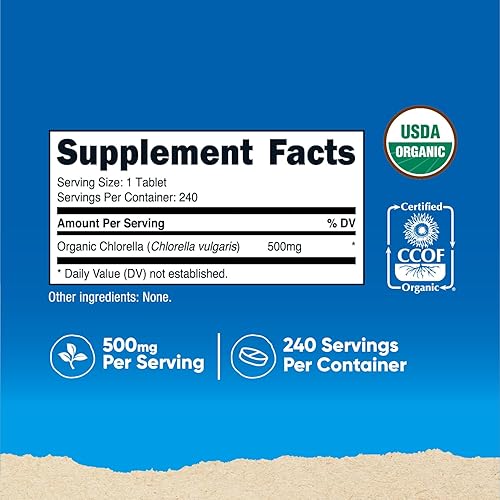 Miniatura 2 de Nutricost Clorella orgánica 500 mg, 240 tabletas - Sin gluten, sin OMG