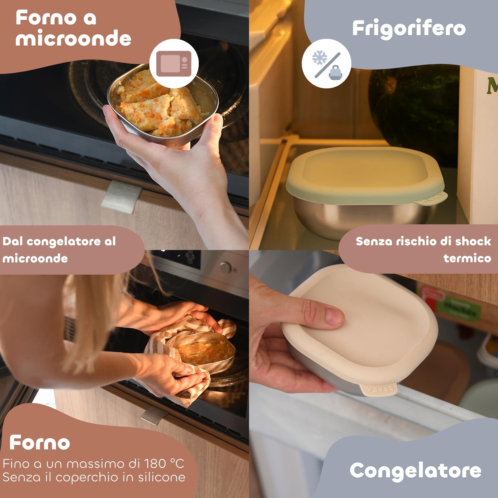 BÉABA Box Pappa Inox – Vasetti Ermetici per Bebè, Purè e Merende, Resistenti e Infrangibili, Senza BPA, Congelatore e Microonde – Natural Set