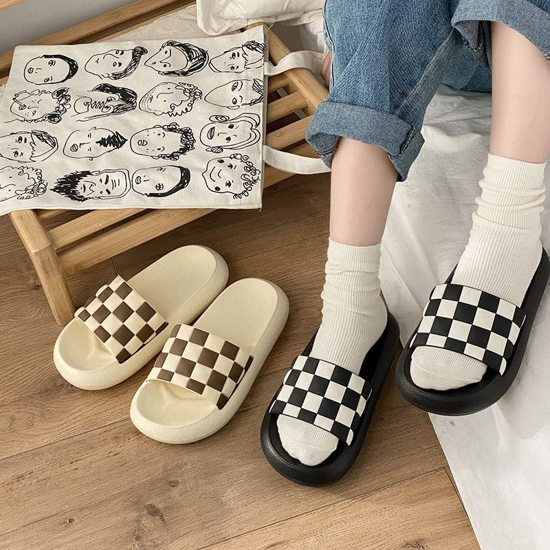 Women's Shower Sandal Checkerboard Summer Open Toe Slippers Cute Anti-Slip Bathroom Quick Drying Bath Slippers2