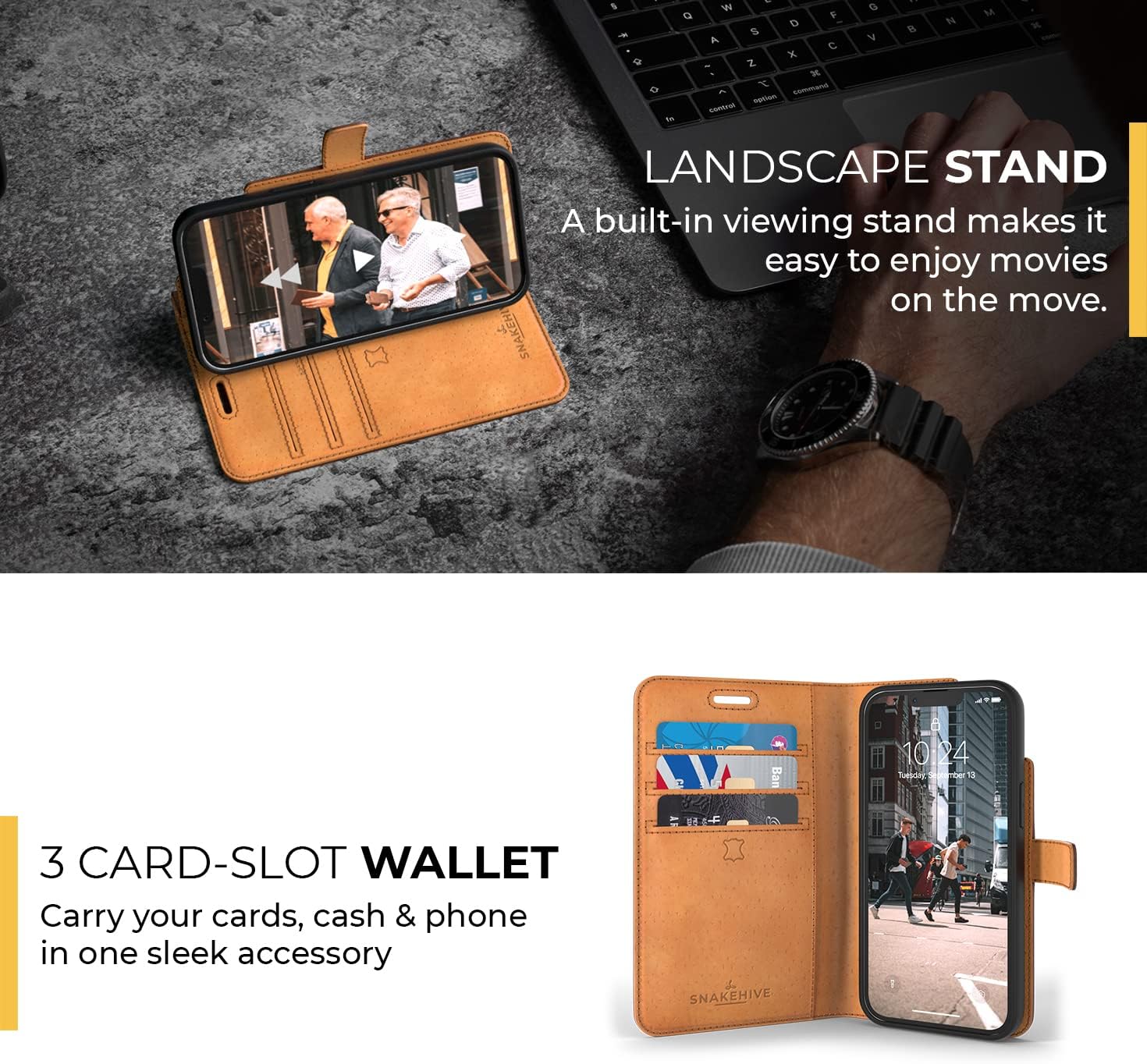 Snakehive Leather Wallet for iPhone 13 | Genuine Leather Wallet Phone Case with Card Holder | Flip Folio Case/Cover with Stand | Compatible with iPhone 13 | (Navy)