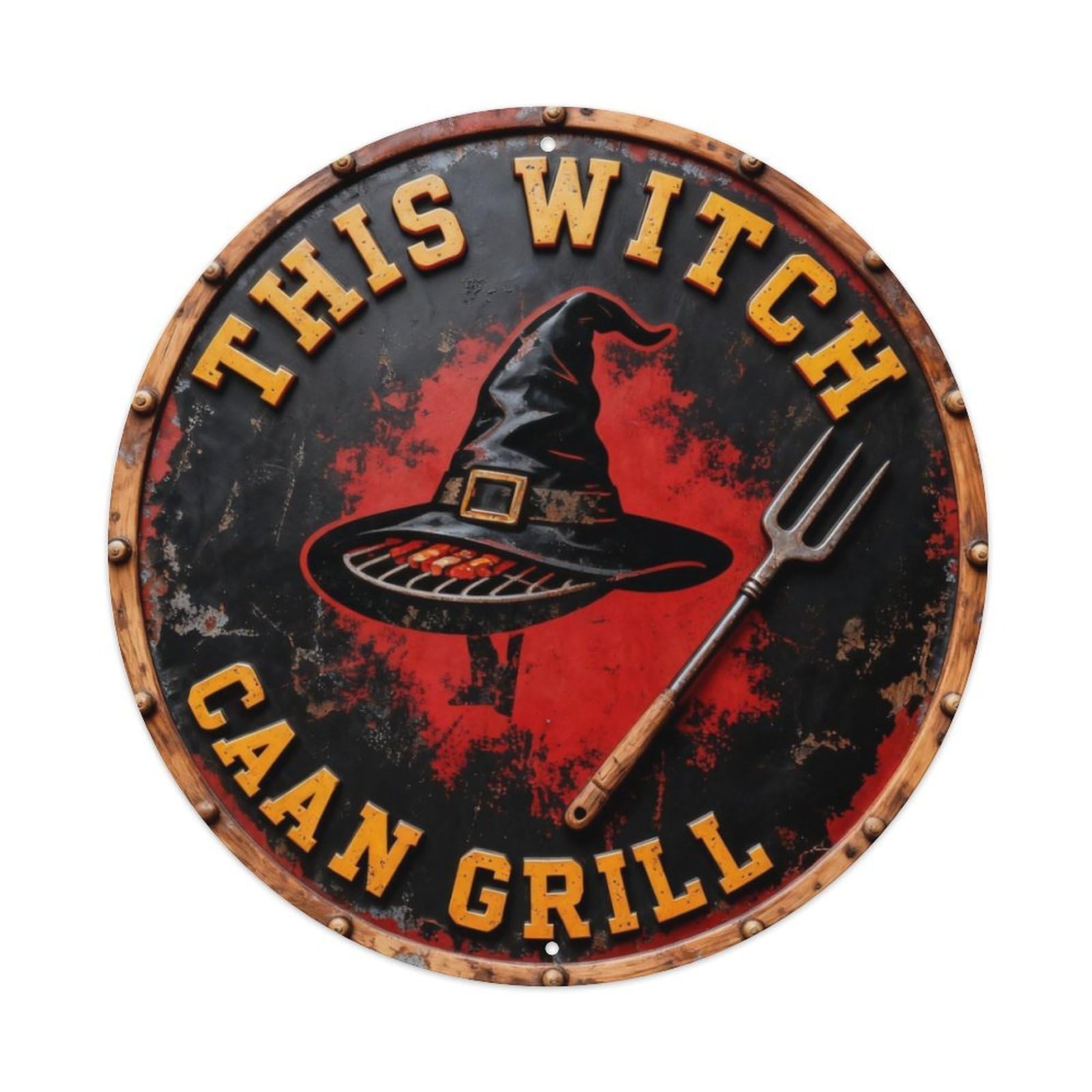 This Witch Can Grill Metal Tin Sign Plaque