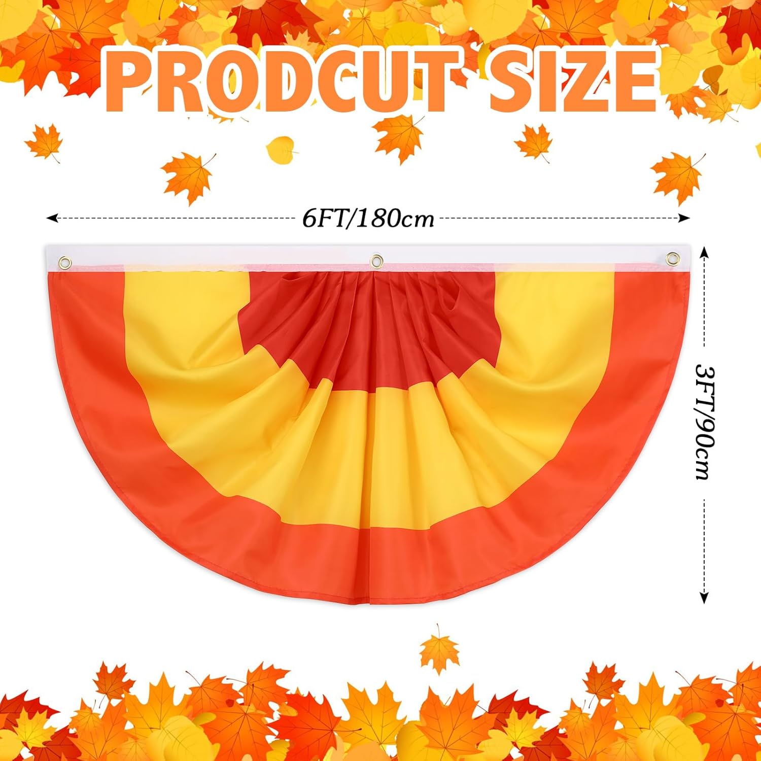 VitalCozy 4 Pcs Fall Thanksgiving Pleated Fan Flags 3 x 6 Feet Orange Red Yellow Stripe Pleated Flag Buntings for Outside Half Fan Banners for Autumn Thanksgiving Indoor Outdoor Holiday Parade Decor