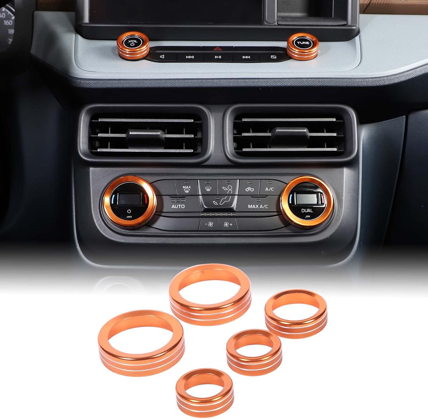 Aunginsy Compatible with Ford Maverick 2022 2023 Aluminum Car Centre Console Air Conditioner Volume Knob Button Circle Cover Car Gear Shift Switch Button Ring Trim Cover Knob Protect Ring Accessories