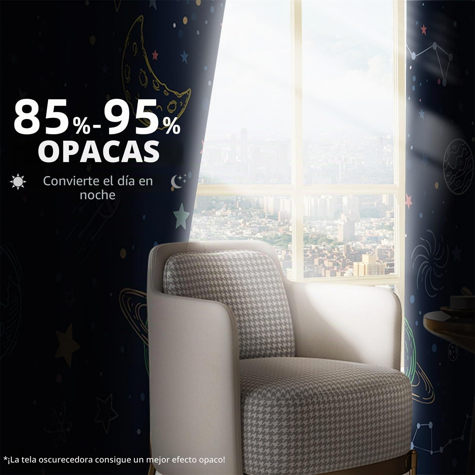 Cortinas de blackout marino con temática de estrellas y planetas de dibujos animados para habitación infantil, cortinas espaciales con ojales para dormitorio, decoración de habitación de