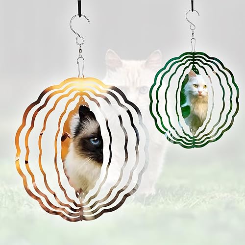 Miniatura 6 de Paquete de 2 hilanderos de viento de sublimación de 8 pulgadas, molinillo de viento de aluminio 3D, escultura cinética de viento colgante para