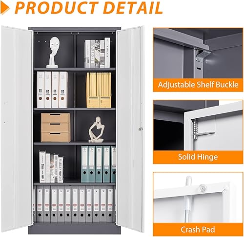 Miniatura 18 de Armario de almacenamiento de metal con ruedas, armario de almacenamiento con cerradura de 73 pulgadas con 2 estantes ajustables y 1 cajón para Negro