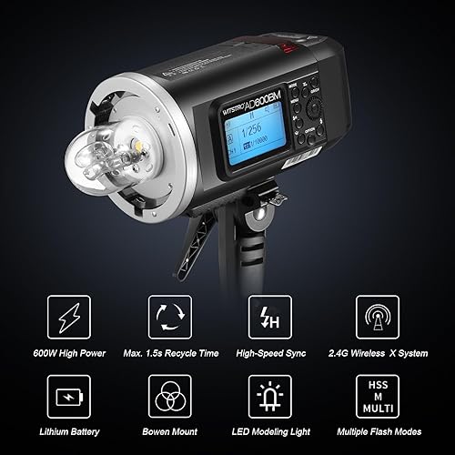 Miniatura 3 de Godox AD600BM Bowens Mount 600Ws GN87 - Lámpara de techo de alta velocidad para estudio al aire libre con sistema inalámbrico X de 24 G y batería de