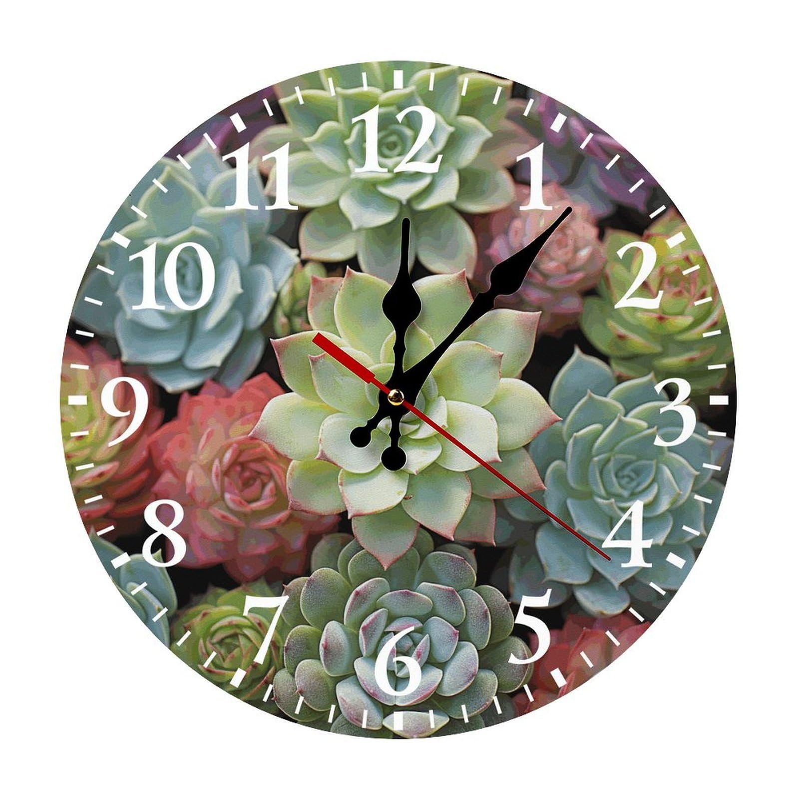 NTVOWPZO 10 Inch Wall Clock Cactus Succulents Battery Operated Wall Clocks Silent Non-Ticking Round Wall Clock for Living Room Kitchen Home Office Wall Decorative Clock