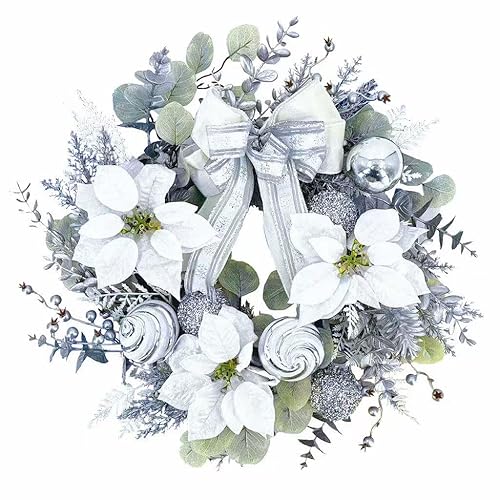 22 inch Christmas Wreath for Front Door, Lifelike Artificial Silver