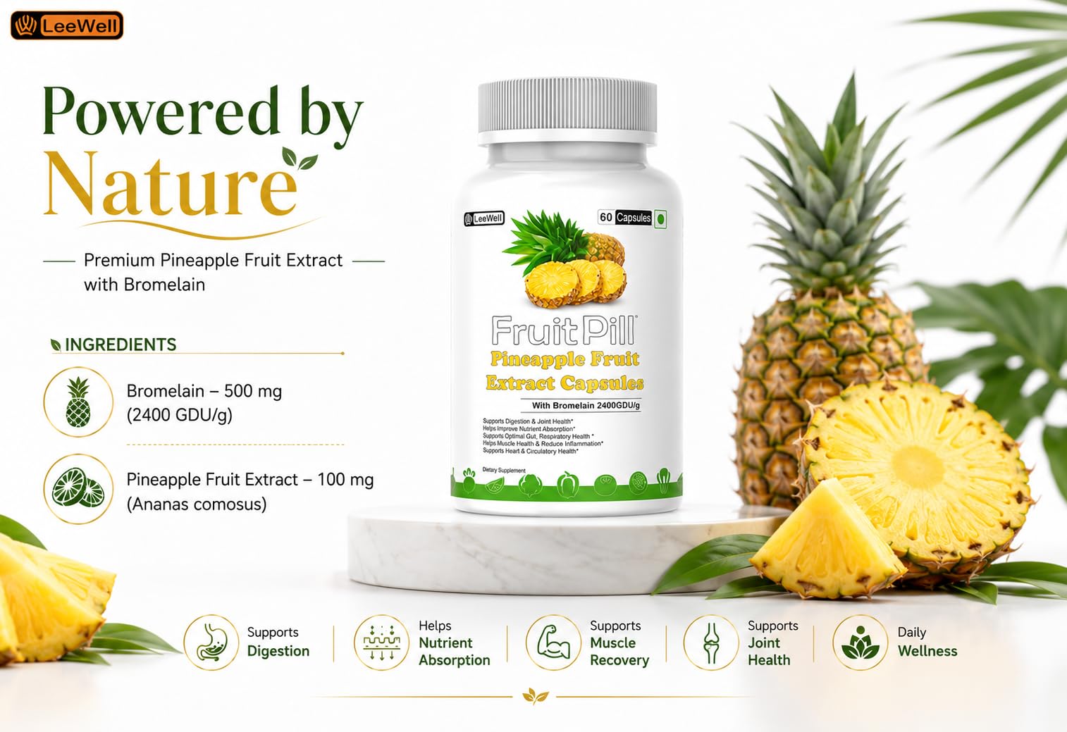 Fruit Pill Pineapple Fruit Extract with Bromelain 2400GDU, 60 Capsules 2
