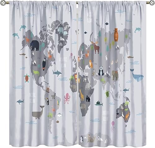 Miniatura 12 de Cortinas de mapa del mundo, mapa político del mundo con banderas de países del mundo, tela educativa nacional, tratamientos de ventana para niños