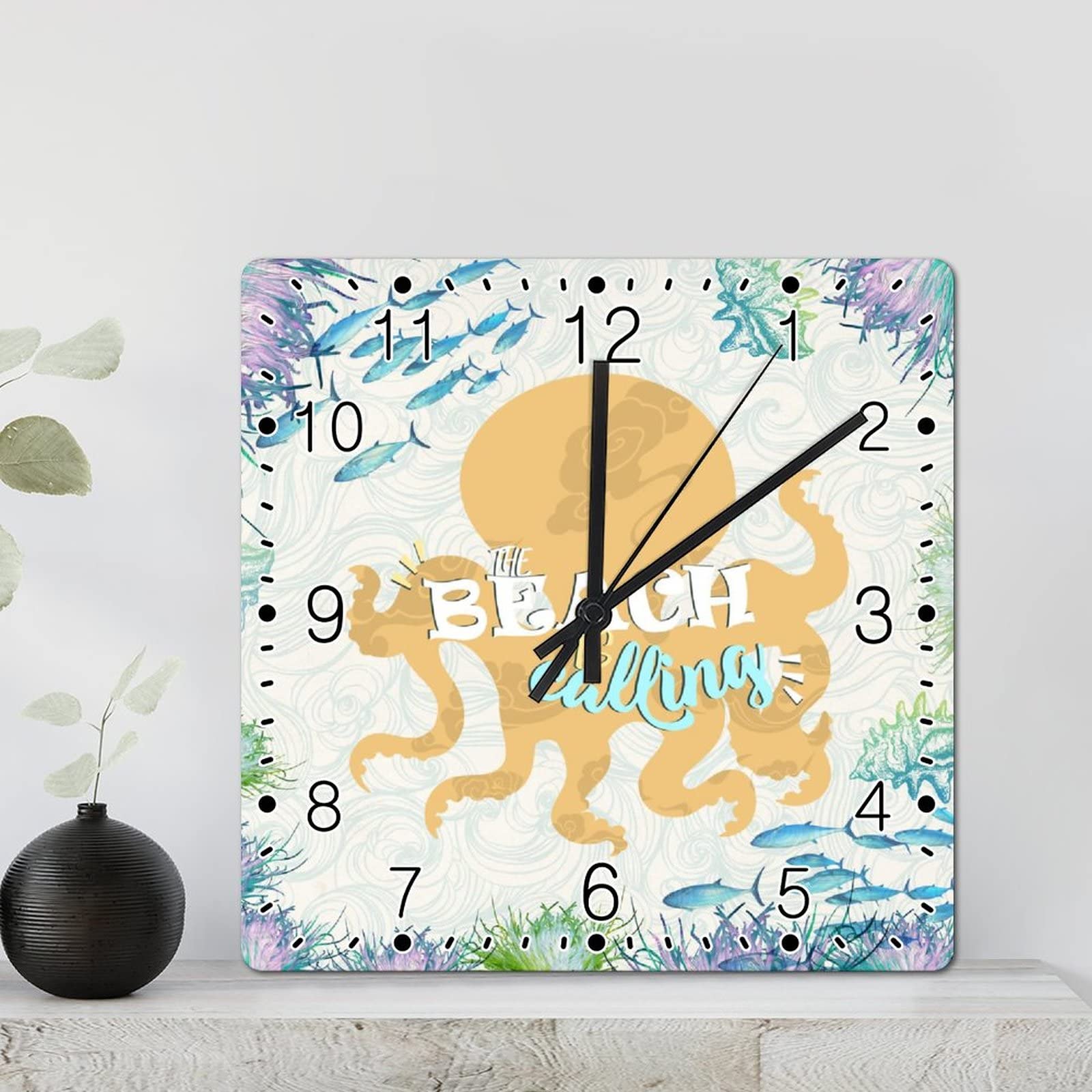 Horloge murale méduse 30,5 cm carrée rustique à piles sans bruit