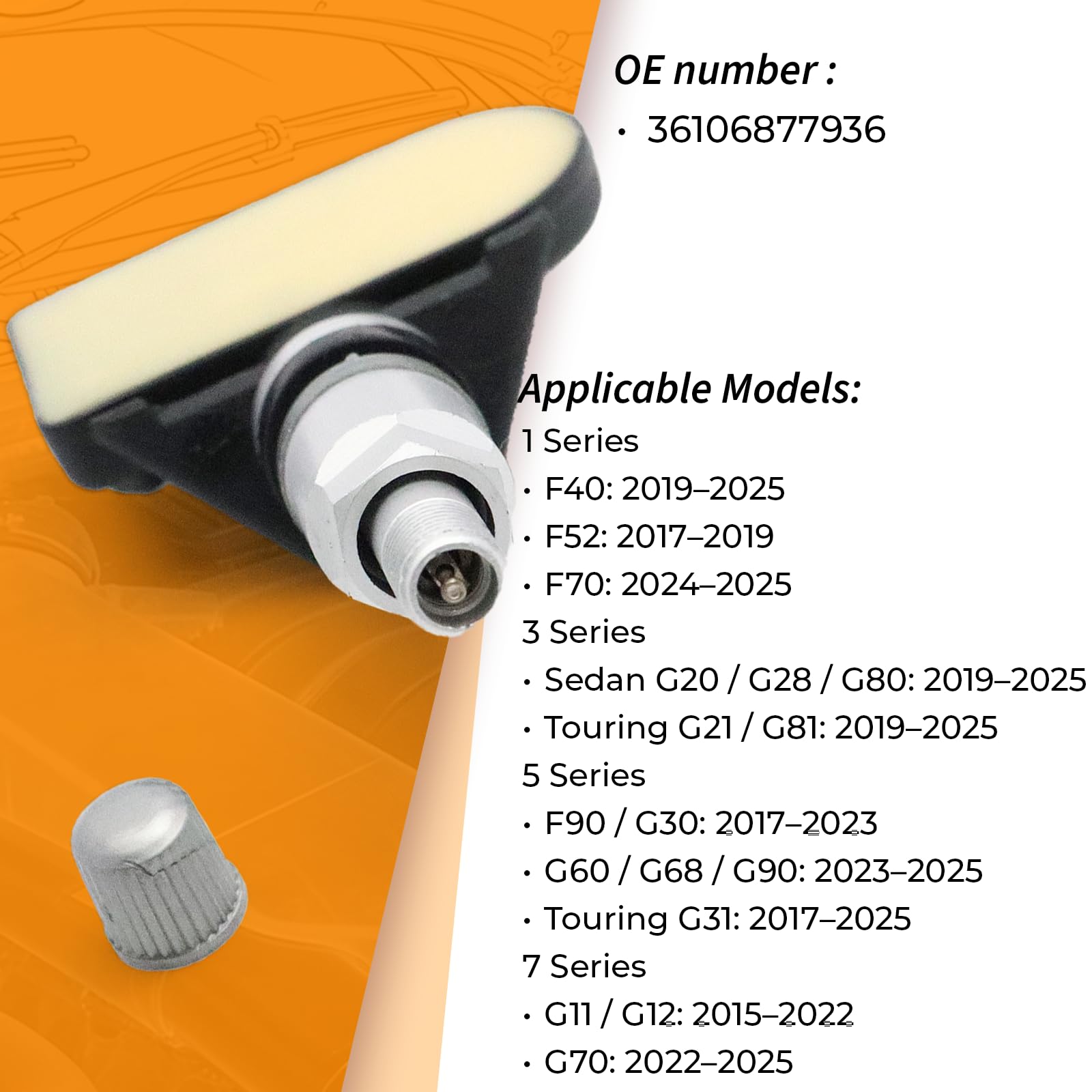 4 sensori di pressione degli pneumatici per BMW Serie 1 F40/F52/F70/5 F90/G30 RDKS RDKS BMW Serie 5 G60/G68/G90, X3 F97/G01/G08/X3 G45/X7 G07 3610687793 6