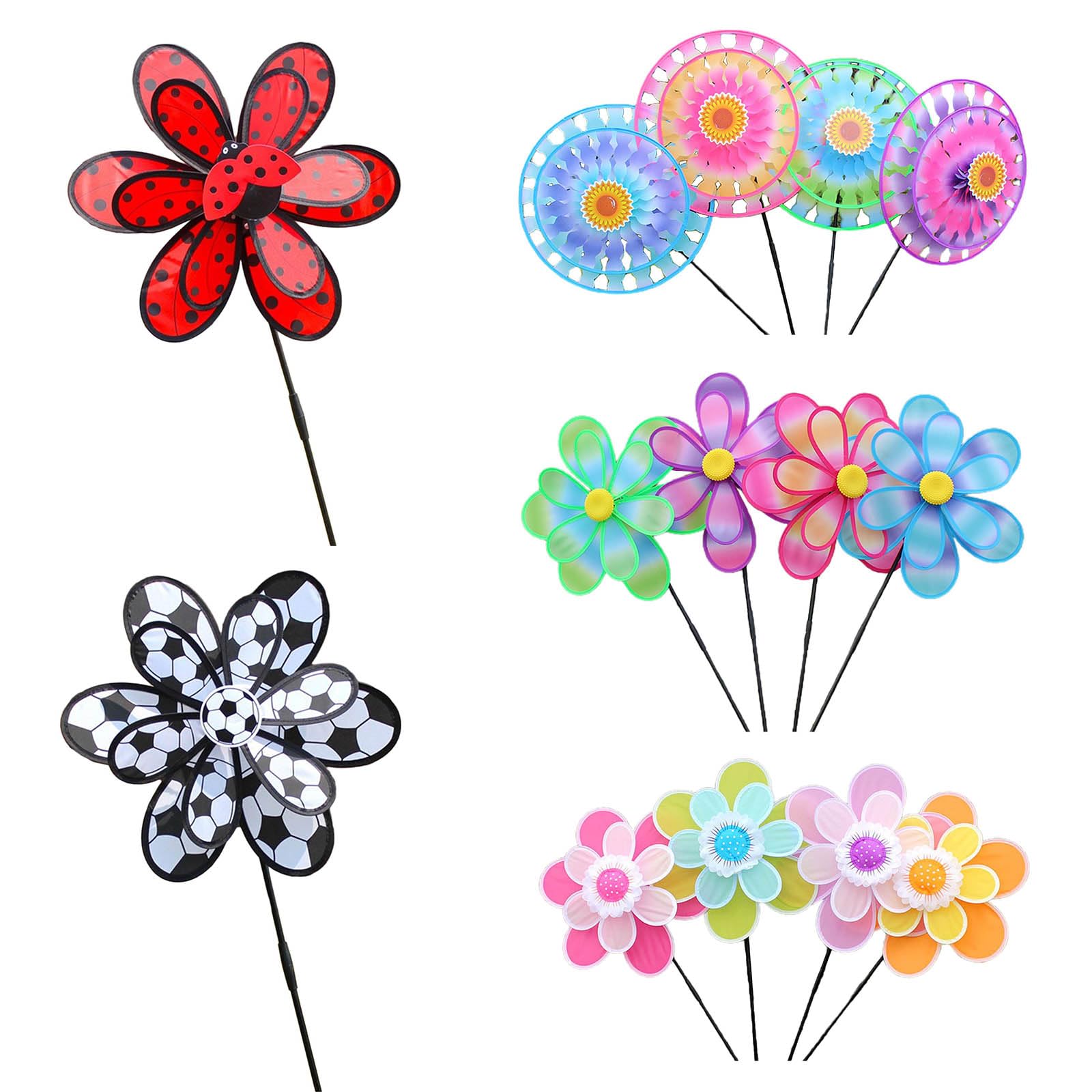 Large Double Layer Pinwheel Garden Spinner With Stake - Eye-Catching Wind Decoration For Outdoor & Kids Play