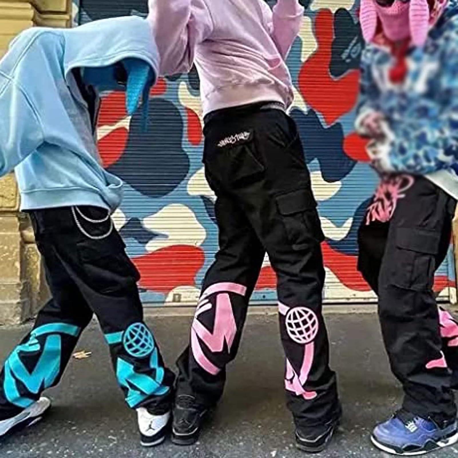 sPeesy Minus Two Cargo Y2K Print Pantalon de loisir coupe ample Taille haute Rétro Streetwear Jogger Pantalon ample Imprimé Hip Hop Jeans