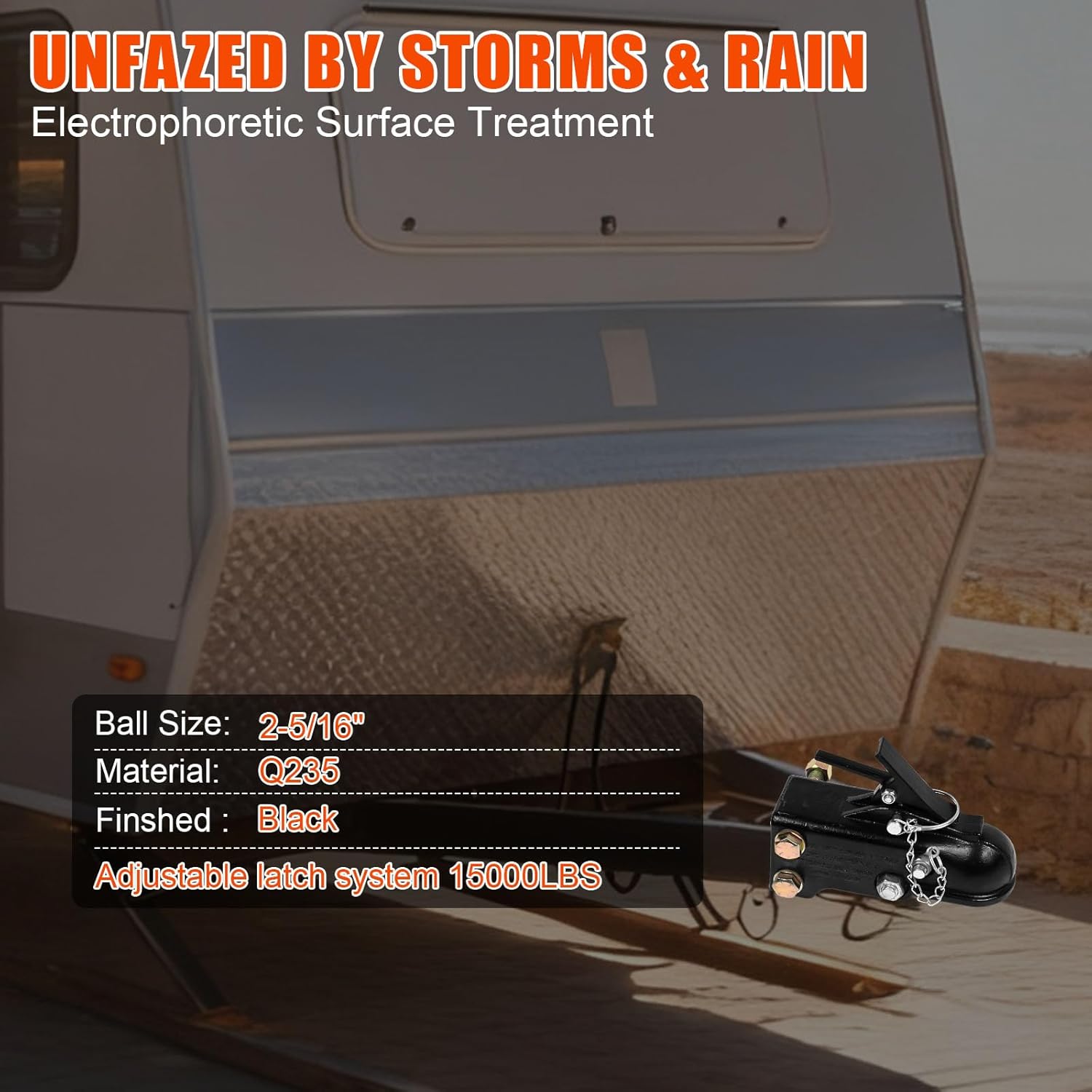 2-5/16" Trailer Coupler with Quick-Release Latch, 15,000 lbs Capacity, One-Piece Forged Construction, Black Powder Coated Finish for Professional Towing