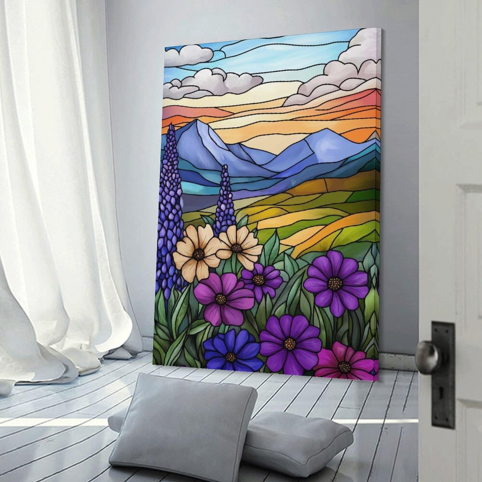Junmoney Mountain Sunset Landscape Hanging Wall Art, 24x36inch(60x90cm), for Bedroom Walls, Guest Spaces Or Lounges, An Easy Wall Refresh for Bedrooms