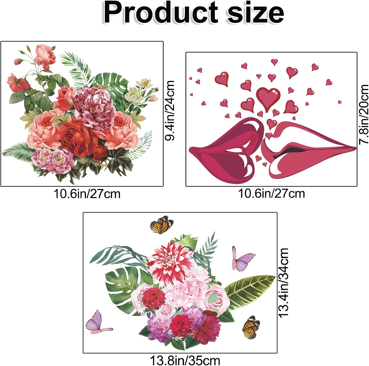 3PCS Peonys and Roses Toilet Seat Stickers Pink Red Flowers Toilet Lid Decals DIY Removable Watercolor Bouquet Toilets Stickers for Cistern Bathroom WC Restroom Power Switch Home Decor D