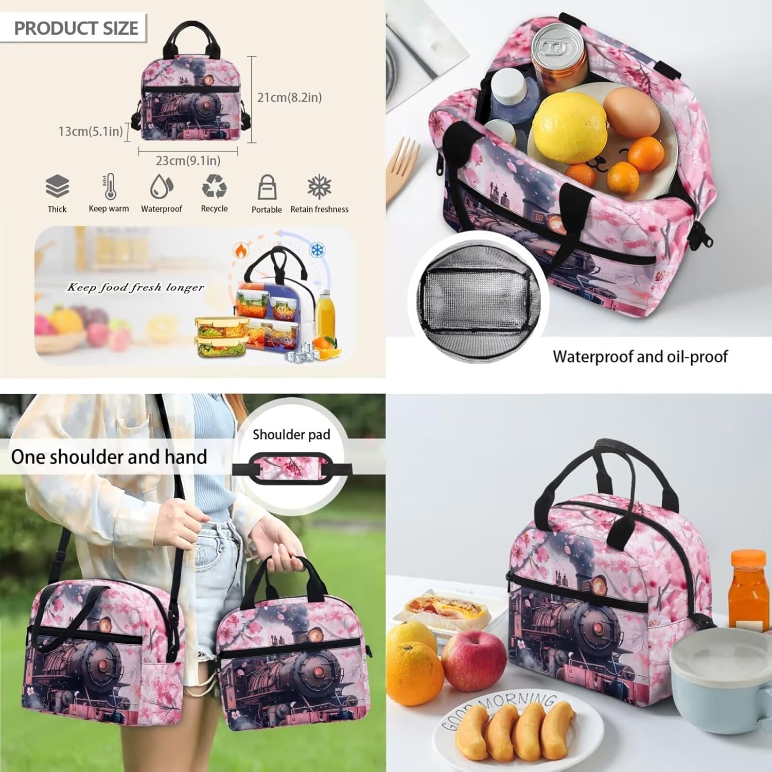 COEQINE 4 Pieces Pink Train Backpack for Boys with Lunch Box and Water Bottle Holder Cool School Bag Set Preschool Backpack for Boys 6-8Y2Nd Grade Toddler Boys Middle School Book Bag with Handles