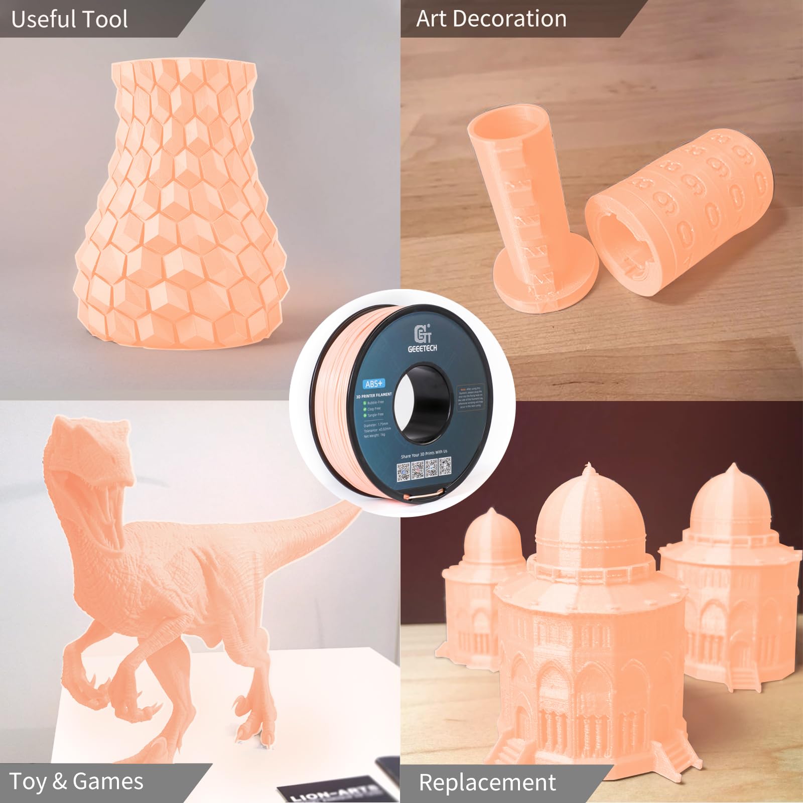 GEEETECH - Filamento in ABS+, 1,75 mm, per stampante 3D, 1 kg,per bobina, colore: rosa pallido (Skin)