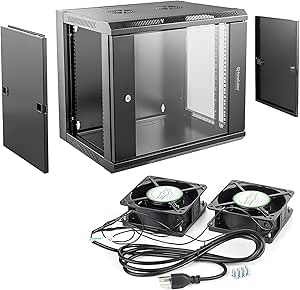 PrimeCables 9U Wall Mount Server Rack Cabinet, Network Rack Mount for Home &amp; Office, Glass Door, 2 AC Fans, Adjustable Shelf &amp; Storage Solutions, Hardware Included