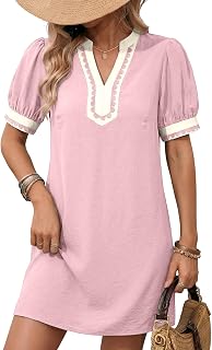 Dokotoo Boho Floral Puff Short Sleeve V-Neck Mini Sundress for Women 2026 Casual Summer Beach Dress