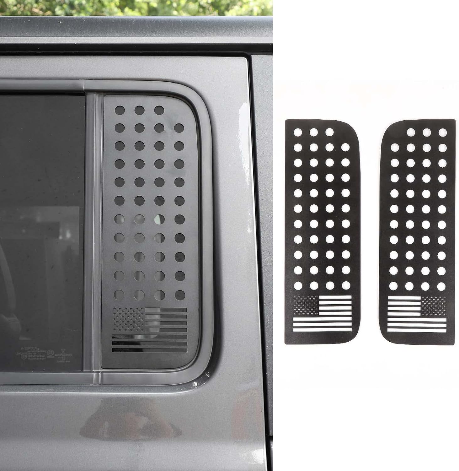 Jimen Compatible with 2018-2023 Jeep Wrangler JL JLU Gladiator JT 4-Door, 2PCS Left & Right Window Panels Cover Trim, American Flag