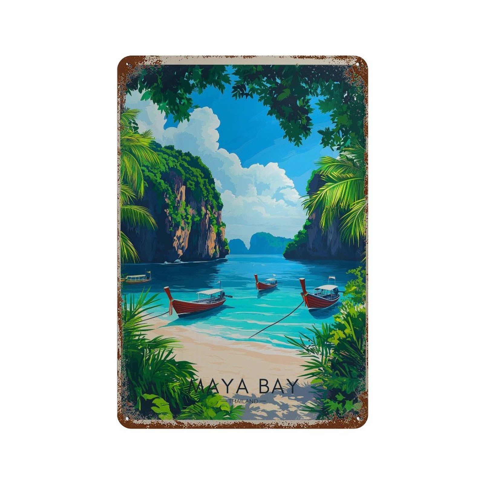 xiaoxiaoshen Maya Bay Thailand Travel Tropical Island Wall Decor Art Metal Tin Poster Modern Home Decor Art Home Bar Shop Decorations Vintage Sign 30x20cm