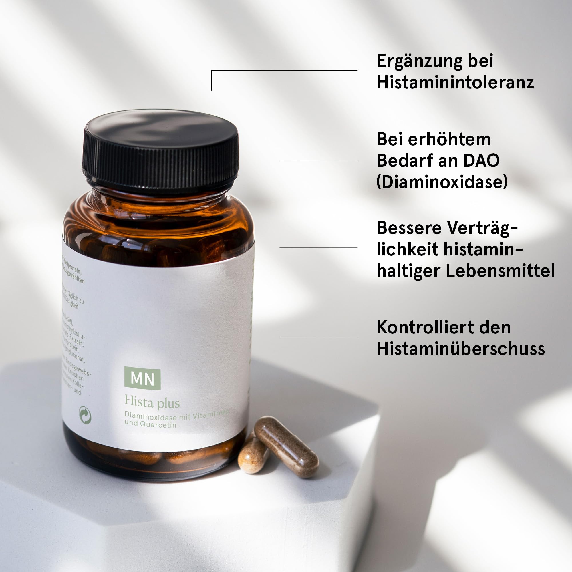 Hista Plus Kapseln mit DAO | Schnelle Hilfe bei Histaminintoleranz | Tabletten mit Quercetin & Vitamin C, B6 und Kupfer | Apothekenqualität | 60 DAO Kapseln