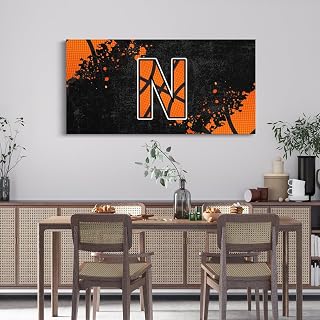 Erosebridal Basketball Canvas Pictures Initial Letter N Large Canvas Wall Art Sports Themed Picture Prints 3D Printed Basketball Theme Paintings Pictures Wall Decor For Bedroom Home 48''X 24''