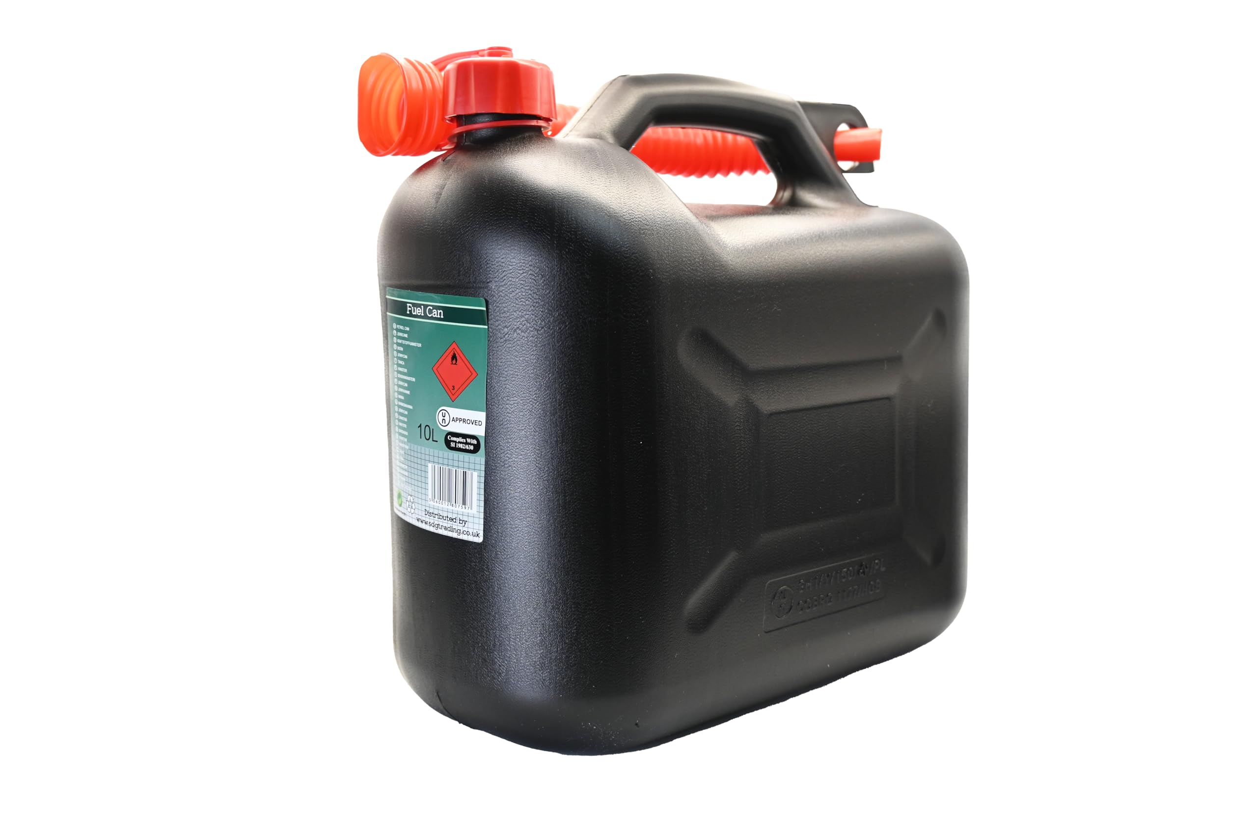 Rocwood Black Fuel Can 10L Litre Petrol Canister Plastic Lawn Mower Jerry Flexible Spout