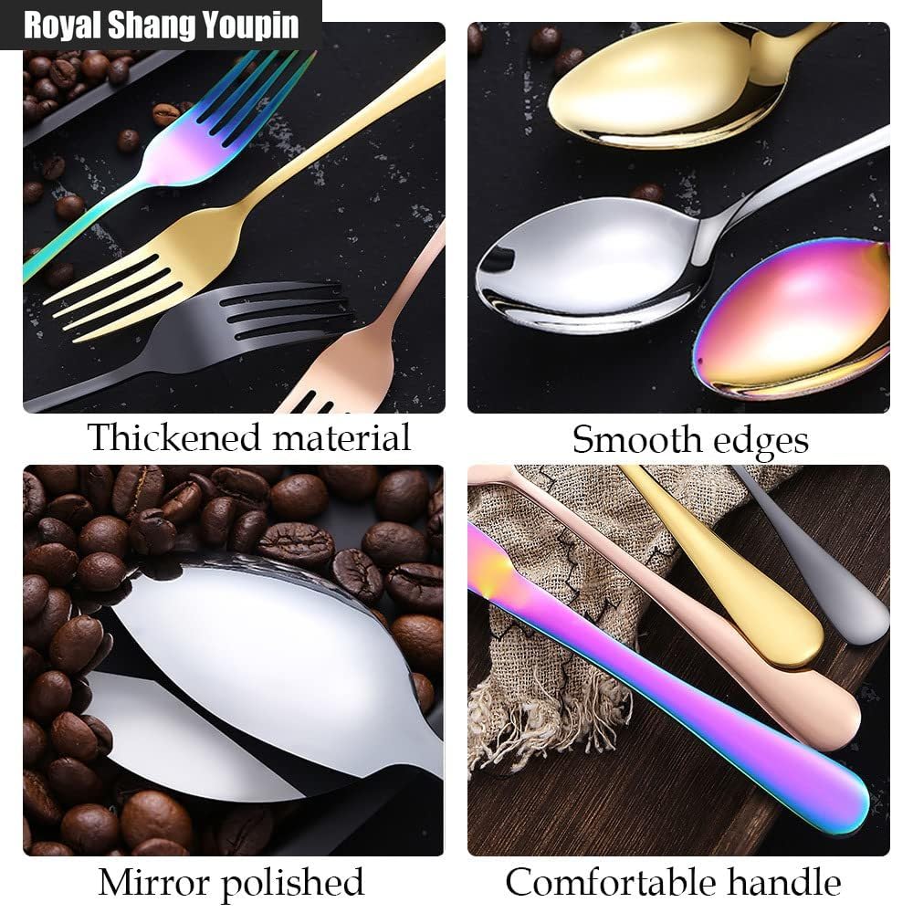 Moderno E Minimalista Allargamento Appiattimento Maniglia Cucina Acciaio Inossidabile Posate Stoviglie Posate Set Coltello Da Bistecca Forchetta Cucchiaio Cucchiaino (Oro bianco,20 pezzi)