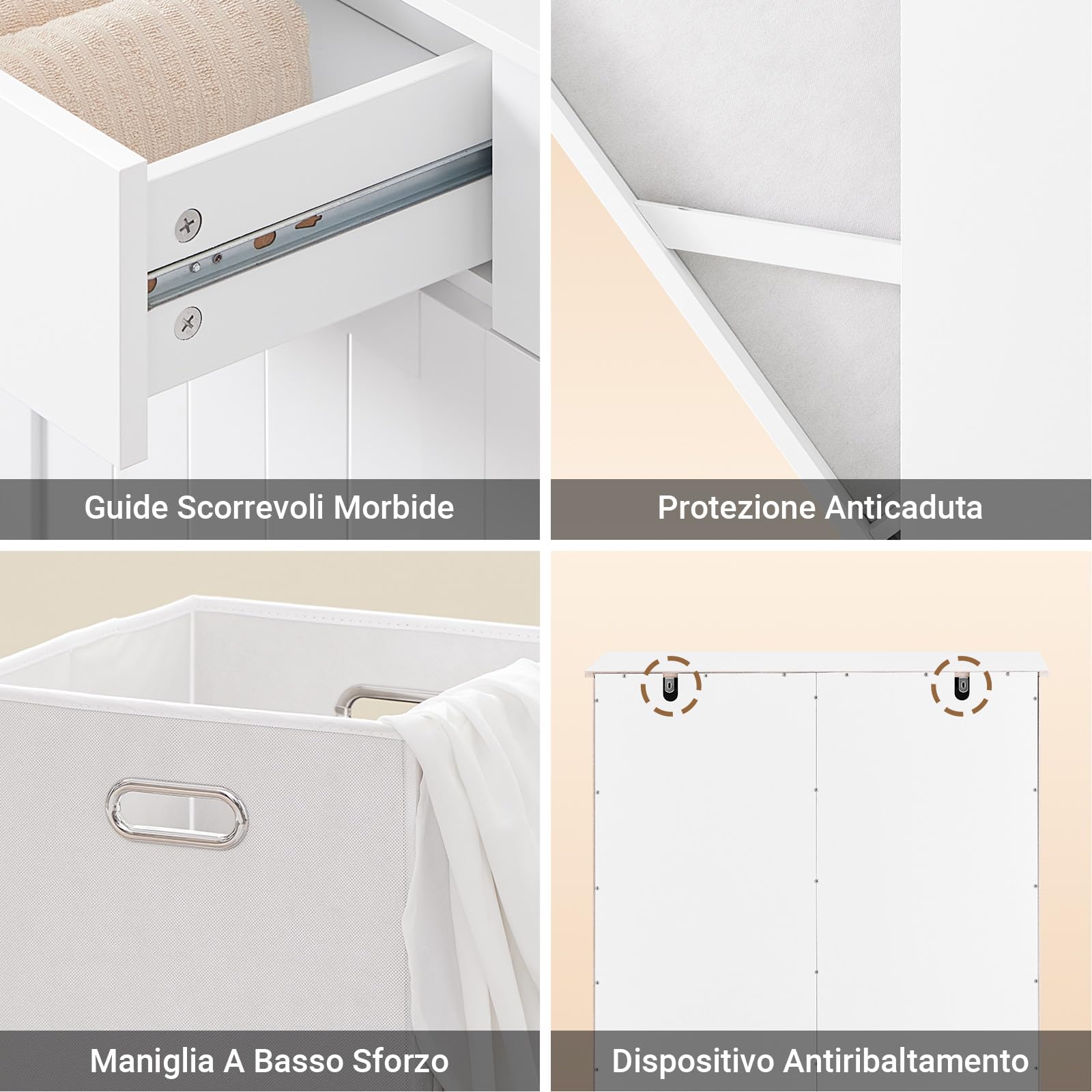 SoBuy Mobile Spazzatura da Cucina con Pattumiera Integrata Armadietto Raccolta Differenziata con 2 Cassetti e 2 Sacchi da 45L Mobiletto Salvaspazio con Chiusura Silenziosa Bianco 78x38x90cm BZR33-II-W