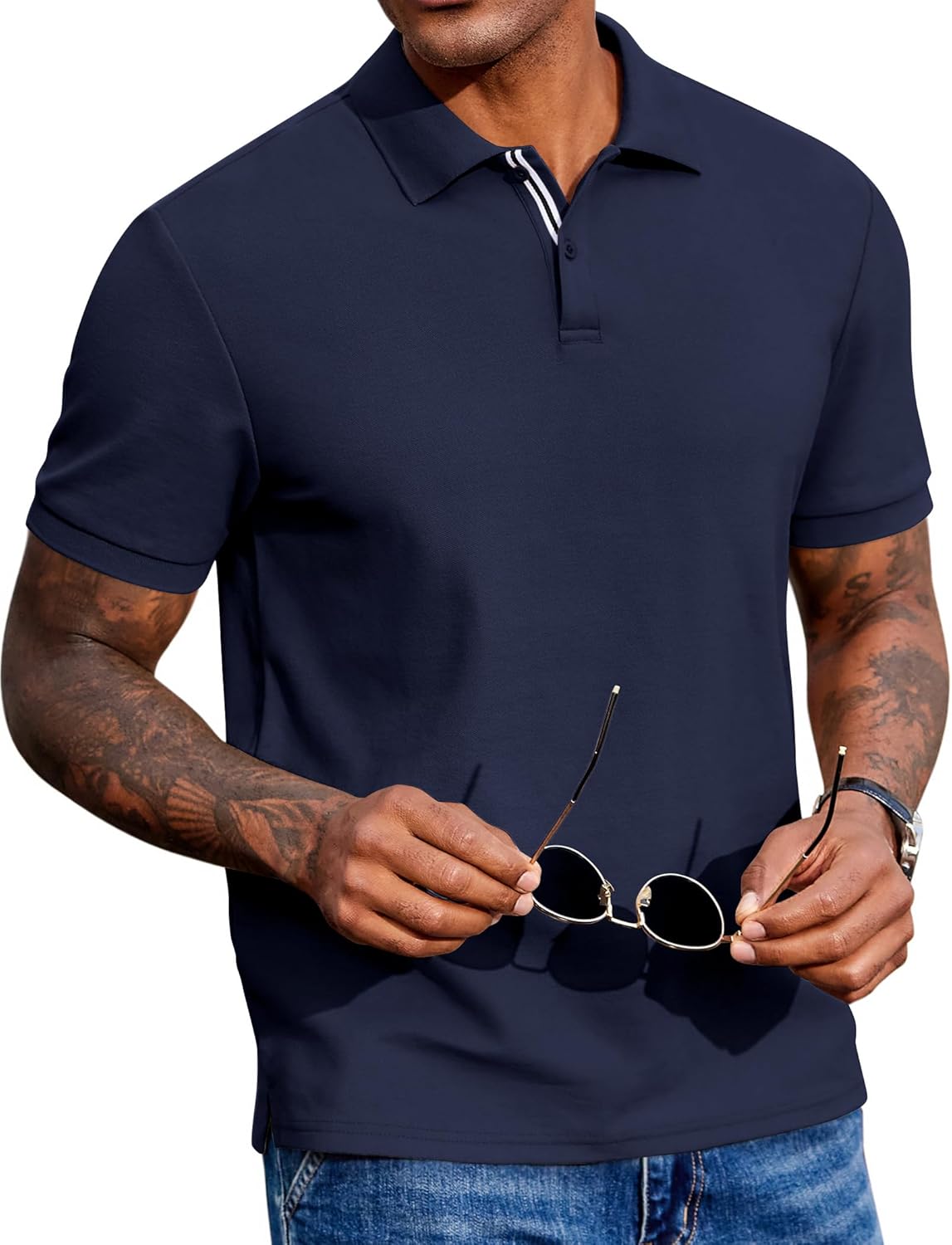 COOFANDY Men’s Polo Shirts Short Sleeve Cotton Pique Casual Button T Shirts Classic Fit Collared Golf Shirts