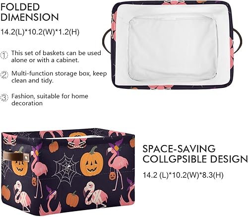 Miniatura 2 de Emelivor Cesta de almacenamiento de calabaza con diseño de araña, flamenco, de Halloween, plegable, para organización de juguetes, con asas, cesta