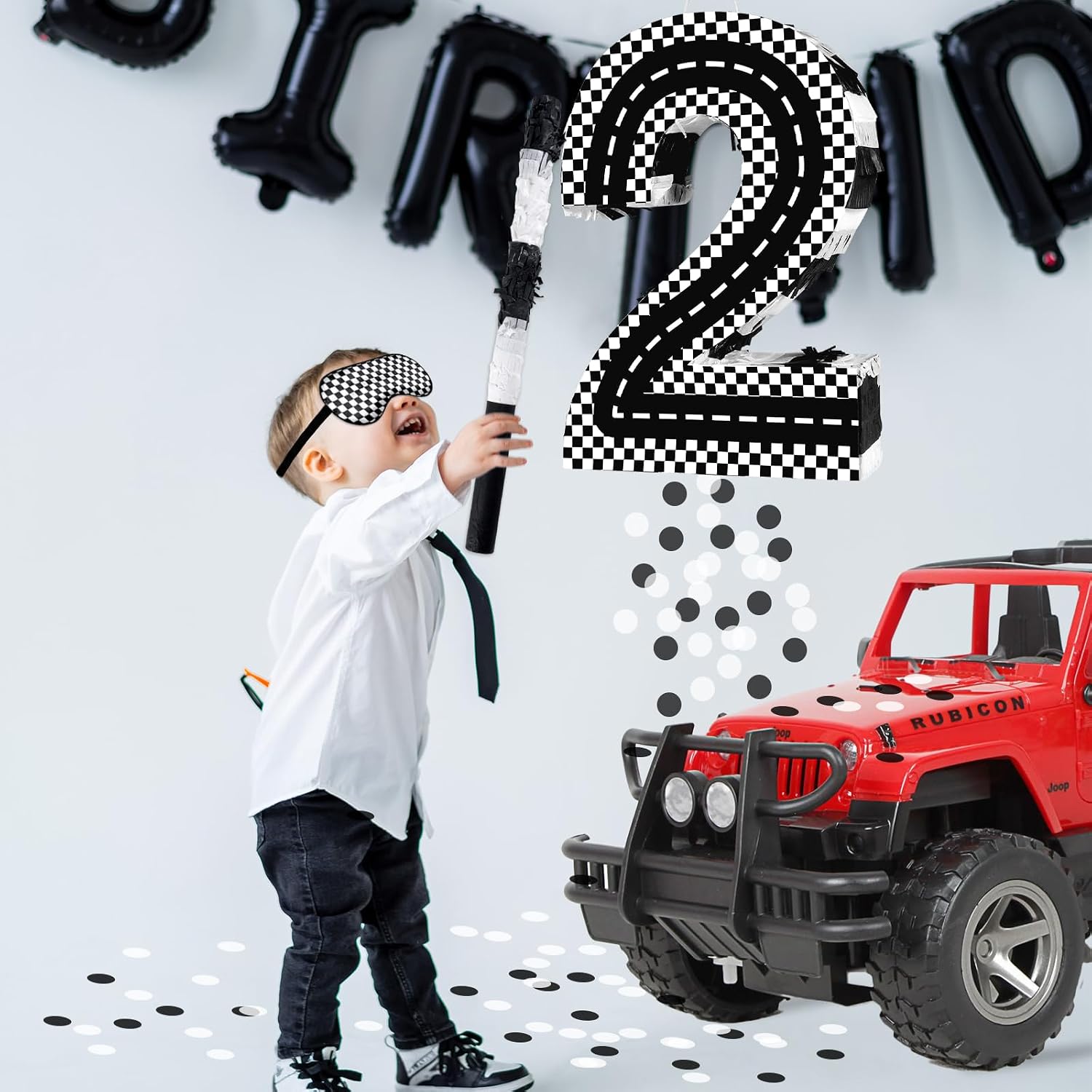 Racing Cars Birthday Decorations, Racing Cars Number 2 Pinata with Stick Blindfold and Confetti Racing Cars 2nd Birthday Party Decoration & Supplies (Racing Cars 2)