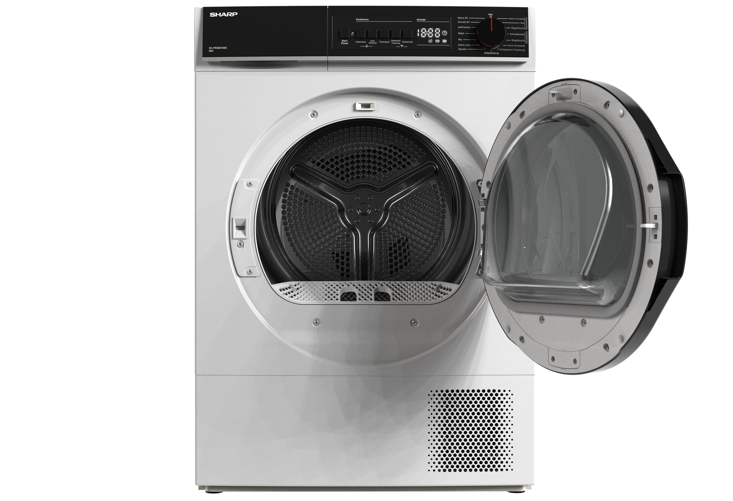 Sharp KD-PRO8S7GWC-DE Wäschetrockner, 8kg, C, WiFi, 15 Trockenprogramme inkl. 20-Minuten-Schnelltrockenprogramm, Weiß