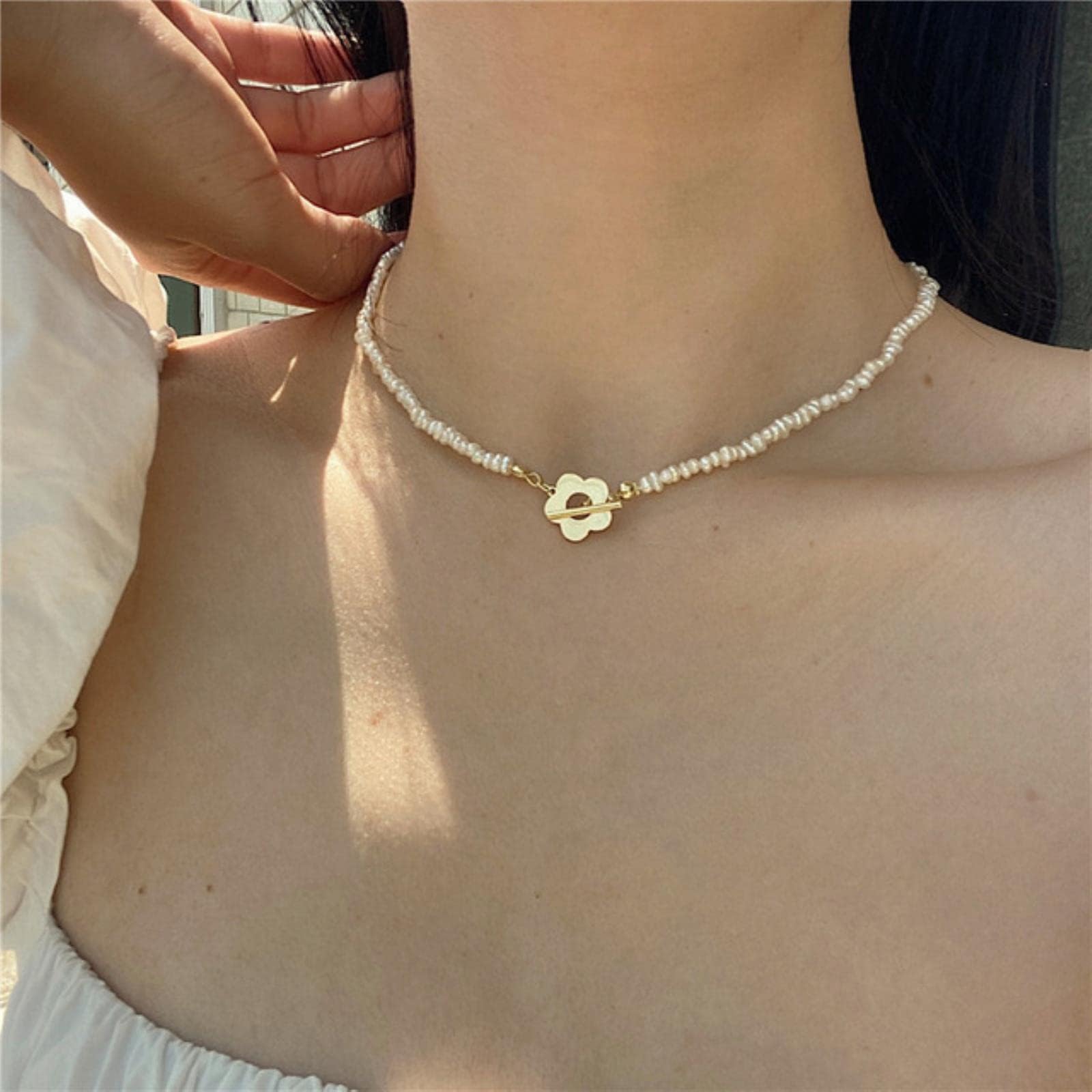 Nueva Barroca collar con colgante de piedra lunar de perlas naturales de agua dulce, geométrico Irregular para mujeres y niñas, joyería de fiesta-12