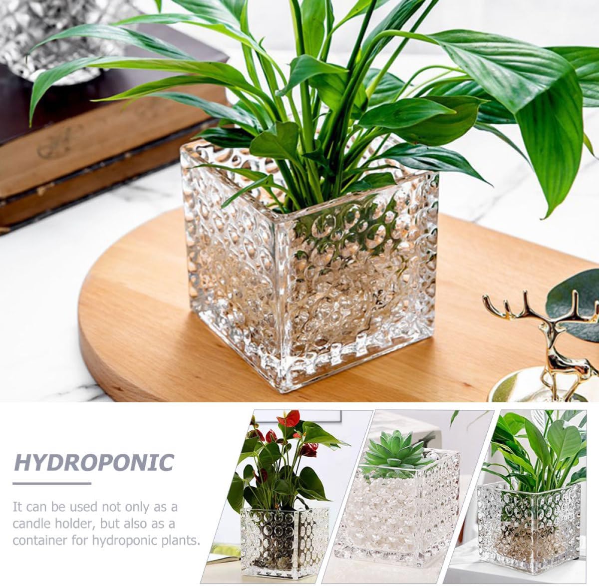 2pcs Square Glass Candle Holder Set, Multipurpose Hydroponic Vase for Desktop Decor, Mini Floral Planter Container for Home and Office Use