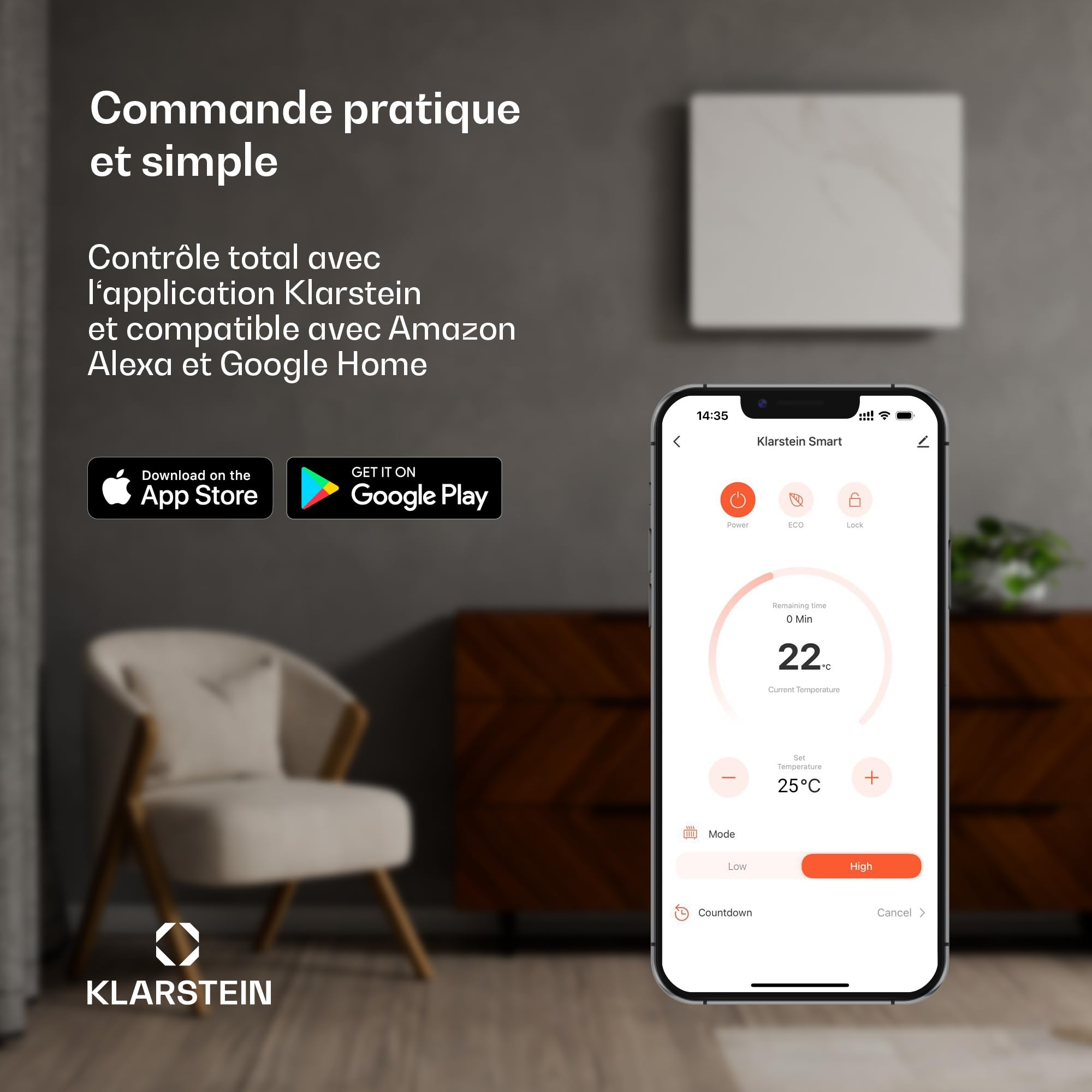 Klarstein Radiateurs Chauffage Radiant Electrique IP24, Chauffage Salle de Bain Infrarouge Intelligent WiFi et App, Radiateur Electrique Mural 320W, Heater avec Détection Fenêtre Ouverte, Thermostat